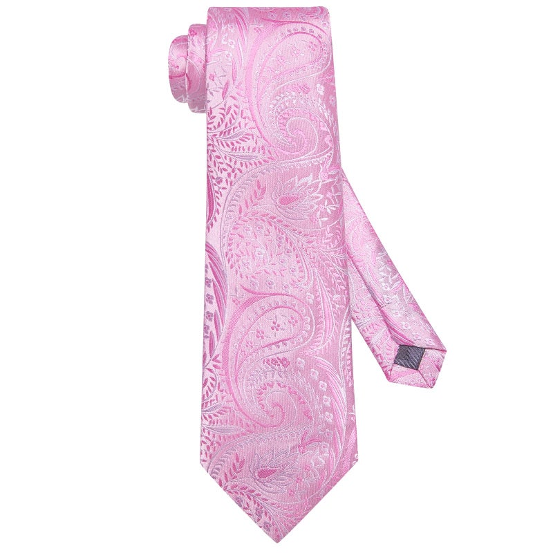 Hi-Tie Silk Paisley Ties for Men Necktie Pocket Square Cufflinks Set Foral Tie Sets Formal Business,Pink - Image 4